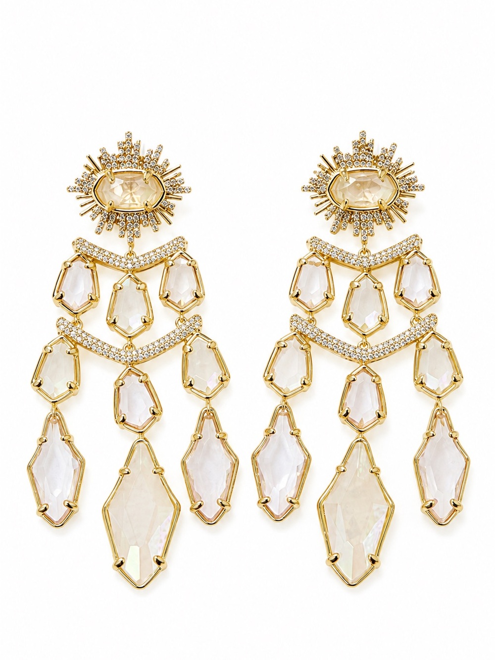 Kendra Scott Alexandria Gold Tiered Statement Earrings in White Mix